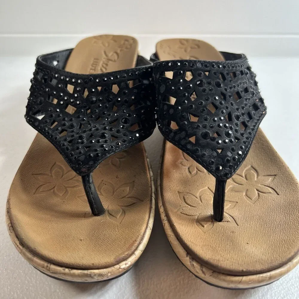 Skechers Women’s Sandal Size 5 Black Rhinestone Thong Bling